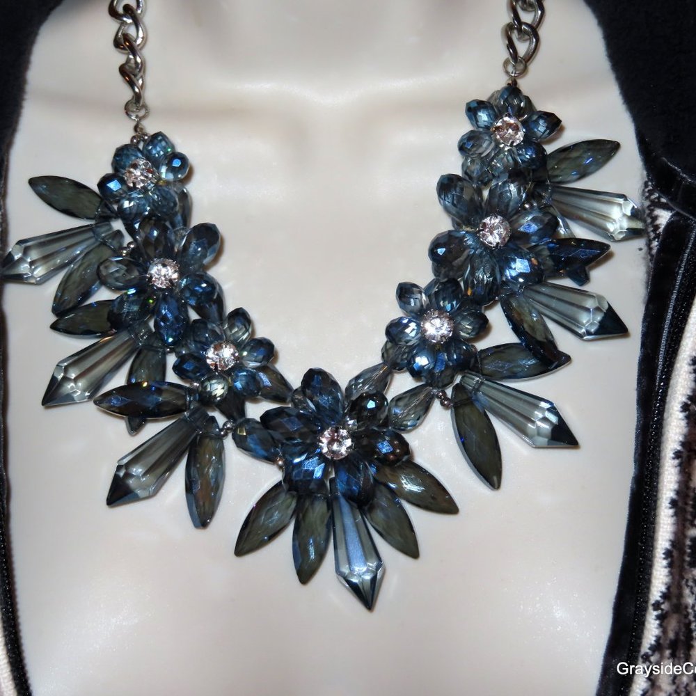 Statement Necklace Blue Crystals Necklace • Dark Blue Crystals • Gorgeous! - Picture 2 of 6